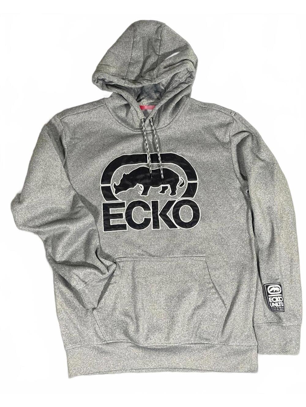Ecko Grey Pullover Men’s Hoodie with Embroidered Logo - Size Medium Streetwear